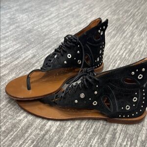 IRO Black and Brown Gladiator Sandals with Metal Accents